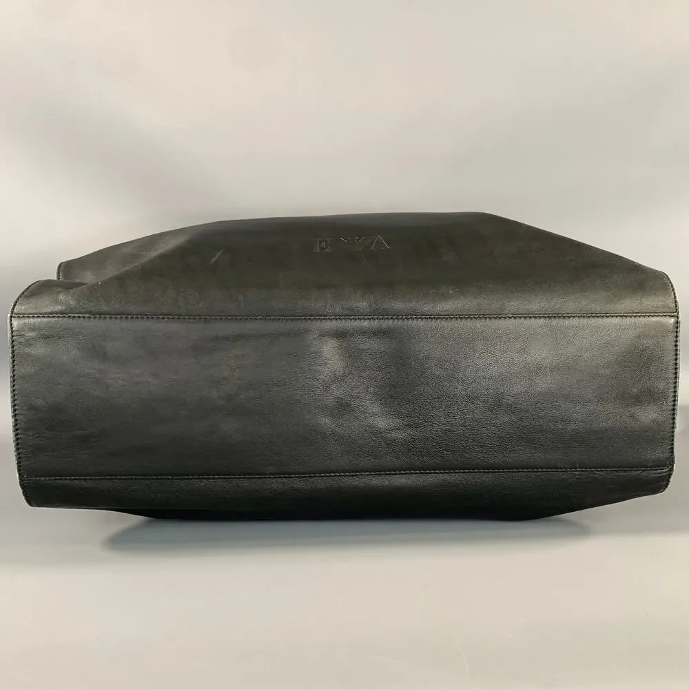 Emporio Armani Black Leather Weekender Bag One Size